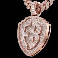 Collier pendentif lettre en argent sterling 925 haute brillance, entièrement serti de moissanite, avec design bouclier personnalisé pour le rap et les sorties nocturnes