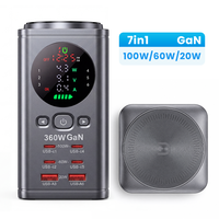 Adaptateur vertical 7-en-1 100W avec écran intelligent et chargeur sans fil rapide pour ordinateurs portables et téléphones, certifié CE/FCC/RoHS
