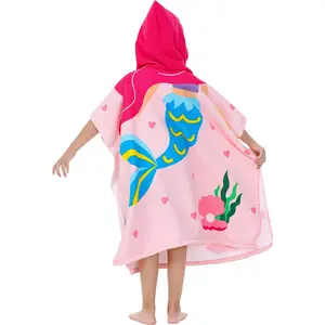 Groothandel Custom Logo Snel Droog Microfiber Surf Kids Poncho Strandlaken