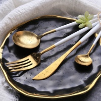 Luxury Custom logo Restaurant Dinnerware Cutlery Dinnerware Spoon Fork Knife White Gold Stainless Steel 18/10 Flatware Sets
