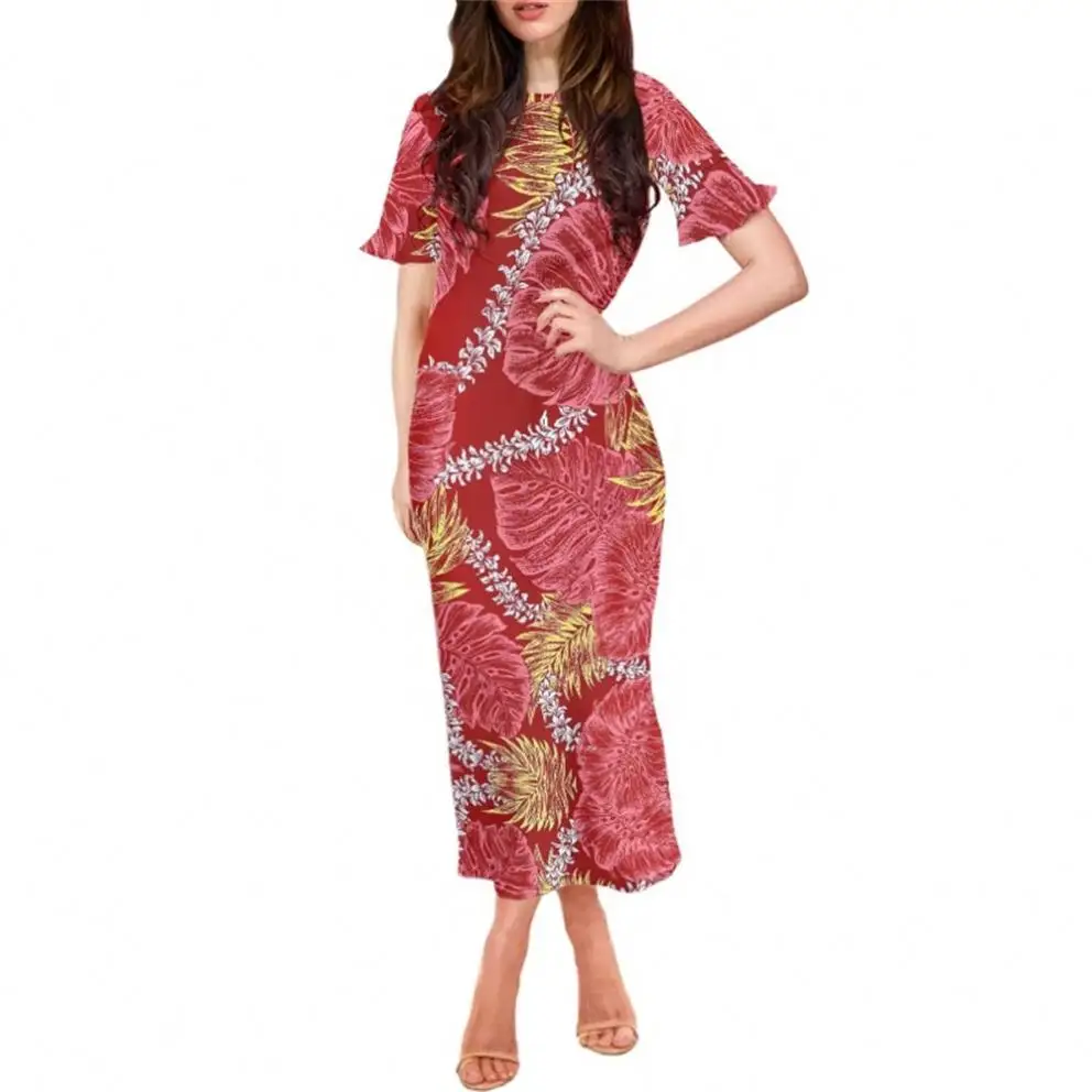 Nuevo estilo Polynesian Tribal Fashion Casual Vestidos de fiesta Petal Sleeve Ladies Bodycon Dress