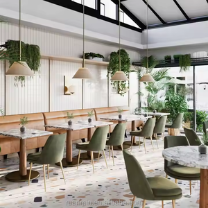 Juego de Muebles Modernos <span class=keywords><strong>para</strong></span> Restaurante, Sofá de Cuero, Madera, Metal y Terciopelo, Taburetes de Bar, Mesa con Superficie de Piedra, Ecológico y Duradero - Product Image 2