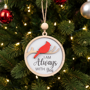 Ornamento di albero di natale memoriale cardinale <span class=keywords><strong>legno</strong></span> tagliato al Laser con perline UV stampato ornamento messaggio '<span class=keywords><strong>io</strong></span> <span class=keywords><strong>sono</strong></span> sempre con te' - Product Image 3