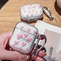 Étui pour écouteurs en silicone avec boucle d'escalade en montagne, paillettes roses, fleurs d'amour, pour iPhone Airpods Pro 1 2 3 4