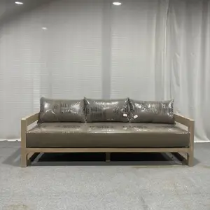 Luxury Outdoor Teak Furniture Durable Wood Sofa Solid Curve Wooden 3 Seat Sofa