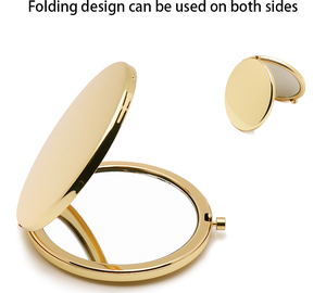 En stock, <span class=keywords><strong>miroir</strong></span> de poche compact rond double face 1X/2X grossissant, pliable, portable, en or, argent, or rose pour femmes - Product Image 3