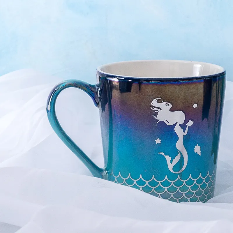 Rslee Großhandel Custom Logo 12oz Perle Farbe Glasur Ozean Design Porzellan becher Keramik Tasse