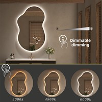 Miroir de salle de bain en verre de style nordique, irrégulier, en forme de lac, avec éclairage LED, anti-buée, sans cuivre, miroir de maquillage pleine longueur