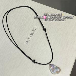 Collier en cuir véritable de forme baroque Zhizhen avec perles, style vintage simple, avec longue couche supérieure ajustable pour pull - Product Image 5