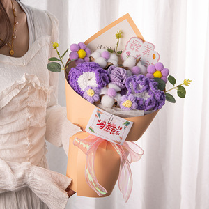 Ramo <span class=keywords><strong>de</strong></span> Girasoles y Rosas Tejido a Mano con Carnaciones Preservadas, Regalo para el Día <span class=keywords><strong>de</strong></span> la Madre, Hecho <span class=keywords><strong>en</strong></span> China, para Mamá o <span class=keywords><strong>Suegra</strong></span> - Product Image 3