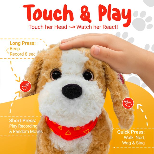 Joycat Educational Toys Electronic Puppy Dog Robot Super Soft Plush Toy for Kids Realistic Stuffed Animal Dolls Tail Wagging Toy