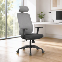 Chaise de bureau ergonomique au design moderne, noire, avec dossier, réglage de la hauteur, accoudoirs réglables, base pivotante et tissu en maille
