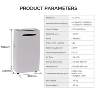 Déshumidificateur d'air portable haut de gamme TOJJE DJ-201E 20 L/D pour la maison