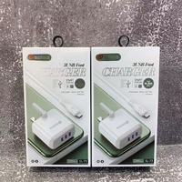 Pengisi daya Cepat Ponsel pintar 3USB QC 3.0, adaptor pengisi daya dinding cepat dengan kabel data mikro untuk Tipe c