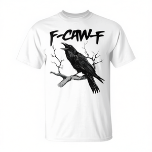 Camiseta F-Caw-F unisex blanca con cuello redondo y diseño gráfico de cuervo - Product Image 2