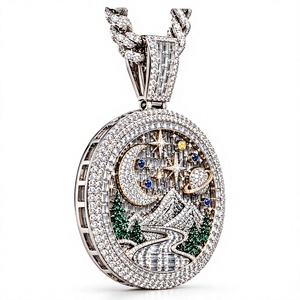 Colgante de Diamante Redondo con Forma de Montaña Celestial, Collar con Medallón de Luna, Estrella y Planeta, Joyería de Lujo - Product Image 2