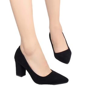 รองเท้าส้นสูงแฟชั่นใหม่ปี 2026 สำหรับผู้หญิง ส้นหนา สีพื้น หัวแหลม รองเท้าปั๊ม ไซส์ใหญ่ รองเท้าทำงานสำหรับผู้หญิง - Product Image 1