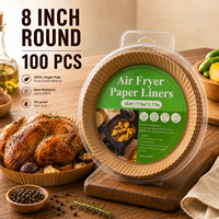 Papier sulfurisé pour friteuse à air chaud, 8 pouces, feuilles jetables antiadhésives, 100 pièces, marron, pour biscuits, pain, gâteaux, écologique