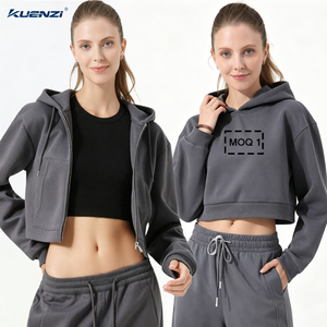 <span class=keywords><strong>Felpa</strong></span> <span class=keywords><strong>con</strong></span> Cappuccio Kuenzi Stile Punk Americano, 50% Cotone 50% Poliestere, Modello Corto e Squadrato <span class=keywords><strong>con</strong></span> <span class=keywords><strong>Zip</strong></span>, 350GSM, per Donna - Product Image 2