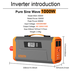 Onduleur 1000W Dc <span class=keywords><strong>12V</strong></span> 24V à Ac 110V <span class=keywords><strong>220V</strong></span> <span class=keywords><strong>Convertisseur</strong></span> de voiture Rv <span class=keywords><strong>Camping</strong></span> Portable Onduleur de voiture à onde sinusoïdale pure avec chargeur - Product Image 6