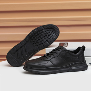Chaussures de marche pour hommes en cuir de vache véritable, bout rond, lacets, doublure en maille respirante, semelle extérieure en caoutchouc, style décontracté - Product Image 3