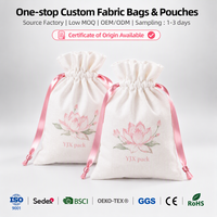 Pochette à cordon en coton et lin écologique imprimée fleur de lotus, cordon en satin rose, logo personnalisé, emballage cadeau pour bijoux