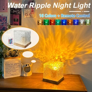 Water Ripple Cube Night <b>Light</b> Rotating Water Wave Night <b>Lights</b> Remote Control 16 Colors Crystal LED Table Lamp for Bedside - Product Image 5