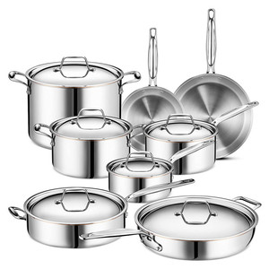 Chuyên nghiệp 5 lớp lõi đồng thép không gỉ 14Pc Cookware Set-Lò an toàn & mạ Vàng xử lý - Product Image 1