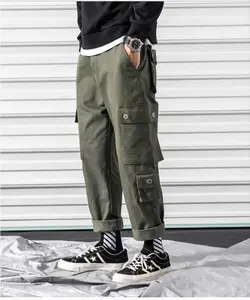 Pantalon droit en coton avec fermeture éclair et poches multiples pour homme, kaki, Cargo, dernière conception, 2023