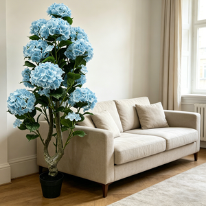 Nouvelle Conception Arbre de fleurs d'hortensia artificiel pour intérieur et extérieur Décoration de la maison Bleu 3 pi / 4 pi / 5 pi Arbre de fleurs d'hortensia - Product Image 4