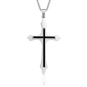 Collier pendentif croix en acier inoxydable plaqué argent, hypoallergénique, non ternissant, poli miroir, délicat, pour hommes, vente en gros sur mesure - Product Image 6