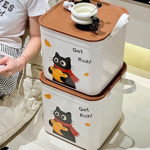 Storage Box <b>Large</b> Capacity Rectangle White With Sticker Get Rich Cat Design For Kids Bedroom Living Room Organizing Toys Snacks - Product Image 3