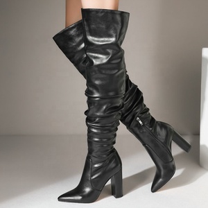 Big Size Winter Women Over Knee Boots Pleated Design Fashion High Chunky <b>Heel</b> Thigh High Boots Sexy Pointy Toe - Product Image 6