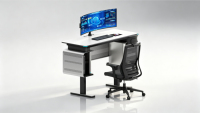 Bureau électrique réglable en hauteur pour le télétravail, poste de travail ergonomique assis-debout avec cadre métallique moderne
