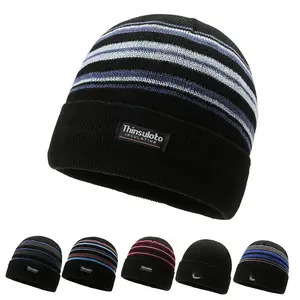 제조업체 도매 야외 방한 두꺼운 모직 모자 플러스 벨벳 따뜻한 줄무늬 비니 니트 모자