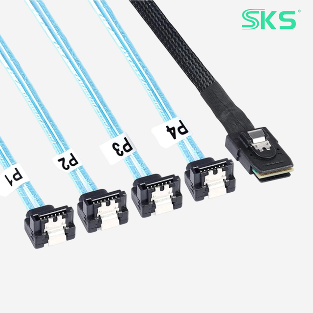 SKS SKS-L8087C Bulk SFF-8087 to 4 SATA 90 Degree Right Angle Mini SAS Server Data Cable 0.5M/1M Tinned Copper+PVC