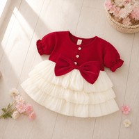 Nouvelle robe de princesse pour enfants, style A, avec un grand nœud et des manches bouffantes, tenue adorable pour bébé fille, été