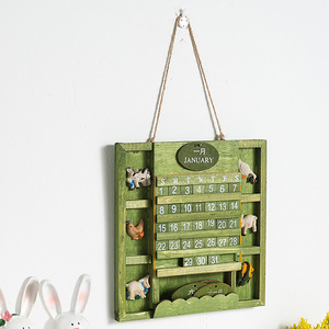 Mini calendrier mural en bois vert style méditerranéen, calendrier perpétuel de bureau en pin, design nature morte - Product Image 3
