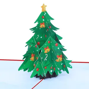 Papier 3D vert pour cadeau de vacances, carte de vœux pour arbre de noël avec étiquette de Note d'enveloppe