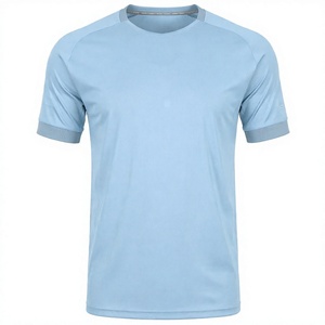 T-shirt de course pour homme en polyester bleu clair, col rond, manches courtes, jersey tricoté, séchage rapide, tee-shirt de sport - Product Image 4