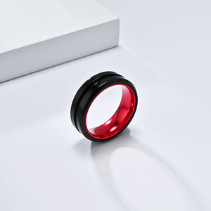 Anillo de Acero Inoxidable de Dos Tonos para Hombre con Incrustaciones de Aluminio Anodizado, Diseño Geométrico, Opciones de Color Rojo, Verde y Azul, Joyería de Regalo - Product Image 3