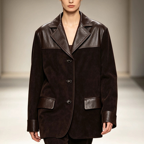 HN3250-1 European American Luxury Casual Oversized Vintage Blazer Semi-Veg Tanned Genuine Leather Suede Sheepskin Jacket