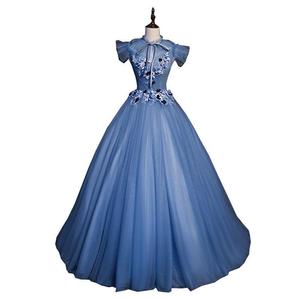 Smoky Blue Long Tulle Stage Performance Gown Women High Waisted Puffy Skirt Polyester Fabric Adult Fashionable Dress - Product Image 5
