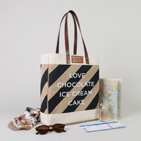 Sac fourre-tout de Shopping réutilisable en coton et en toile de Jute avec Logo imprimé personnalisé, sac de supermarché en lin et à rayures avec poignée en cuir PU