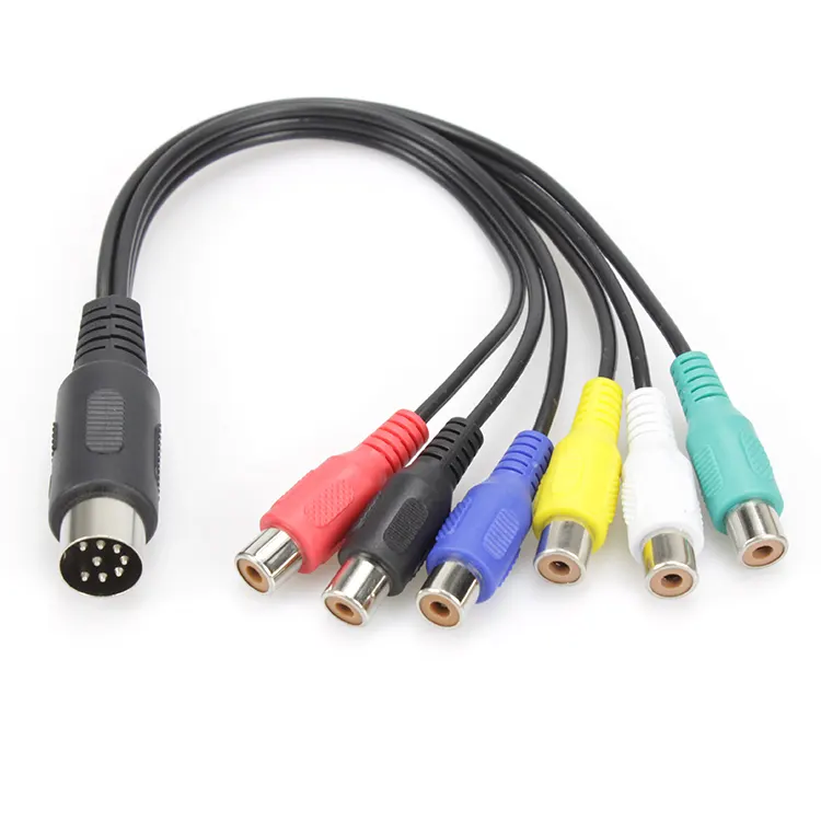 Personalizar colorido 6,35mm longitud 8 pines DIN macho a 6 RCA hembra enchufe cable de audio cable de datos