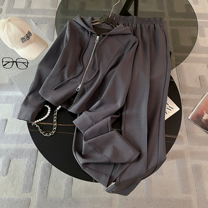 Ensemble deux pièces décontracté pour femme : cardigan à capuche uni et pantalon large pour l'automne - Product Image 4