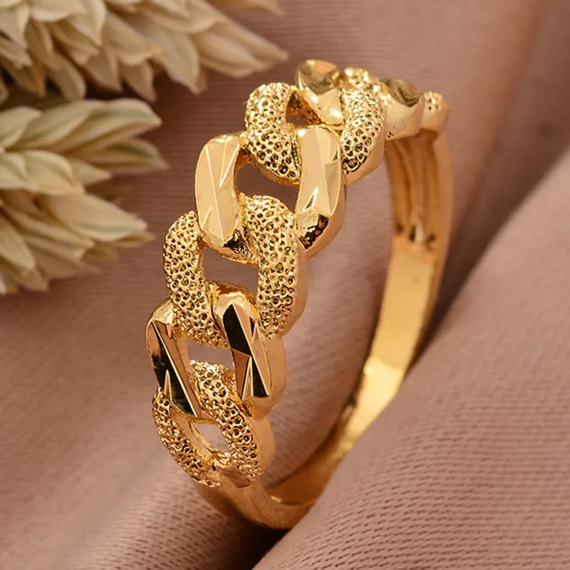 Anillos de cobre de color dorado para mujeres y hombres, anillo de Color dorado de Dubái, anillos árabes de Nigeria, joyería de flores de diseñador de boda