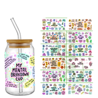 Film de transfert UV imprimé HD de dessins animés, imperméable et lavable, de qualité supérieure, pour gobelets en verre isolés de 16 oz à 24 oz