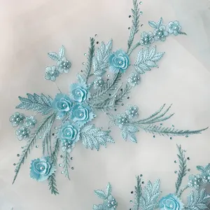 DELACE coloré médaillon appliqué avec perles broderie florale dentelle robe de mariée accessoires - Product Image 1