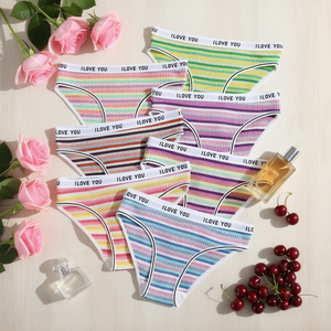 Conjunto de 2 bragas hipster de fibra de bambú para mujer, de talle alto, a rayas, deportivas, sin costuras, de secado rápido, transpirables, ecológicas y delgadas. - Product Image 2